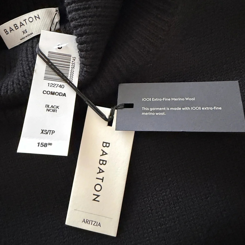 Aritzia Babaton 100% Merino Wool Black Turtleneck Sweater - Soft Rib Knit NWT - Picture 5 of 10